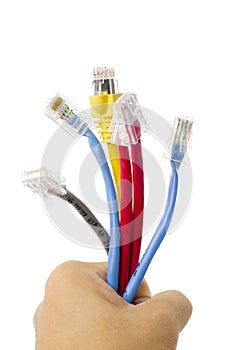 Hand holding network cables