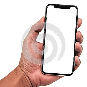 Hand holding, New version of black slim smartphone similar to iphone x