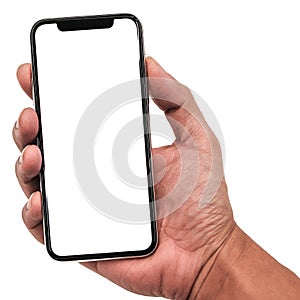 Hand holding, New version of black slim smartphone similar to iphone x