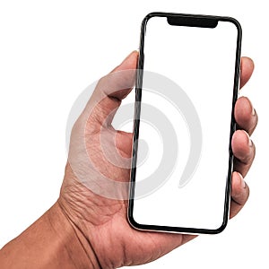 Hand holding, New version of black slim smartphone similar to iphone x photo