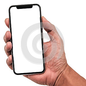 Hand holding, New version of black slim smartphone similar to iphone x photo
