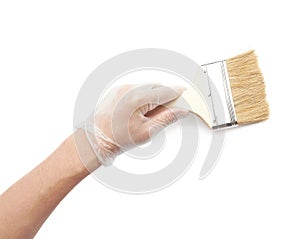 Hand holding a new wide brush