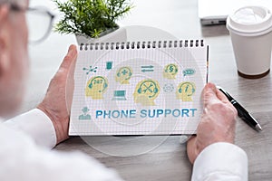 Phone support concept on a notepad