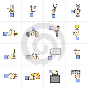 Hand holding objects flat set