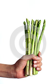 Hand holding Organic Asparagus