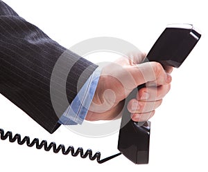 Hand holding out phone receiver