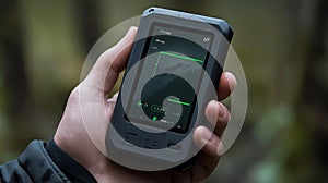 Hand holding outdoor device