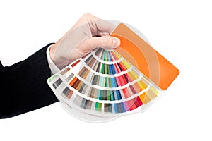 Hand holding a pantone palette