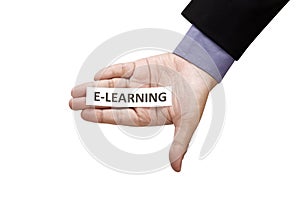 Hand Holding Paper With E-Learning Text