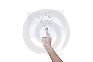 Hand holding paper inspiration concept crumpled paper light bulb