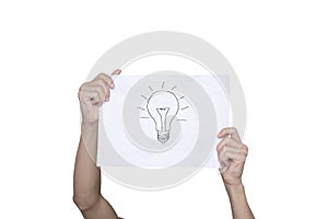 hand holding paper inspiration concept crumpled paper light bulb