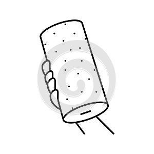 hand holding paper towel roll line icon vector illustration
