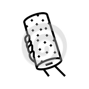 hand holding paper towel roll line icon vector illustration
