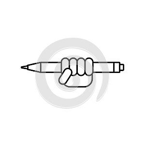 Hand holding a pen. Logo and icon design. Isolated vector illustration.