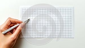 Hand Holding Pen Over Grid Paper Generative AI photo