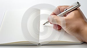 The hand writing in notebook. AI generated photo