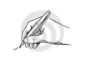 Hand holding pen vector. Writing