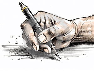 A hand holding a pen and writing something. AI generated