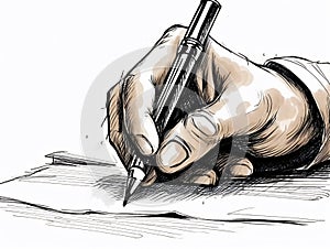 A hand holding a pen and writing something. AI generated