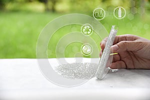 Hand holding Pet polyester chips