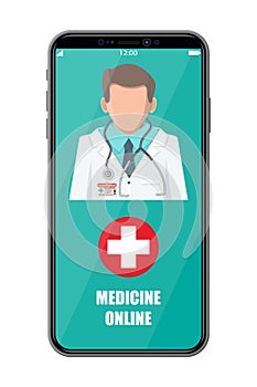 Hand holding phone with internet pharmacy app