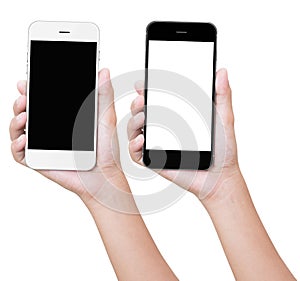 Hand holding phone isolated with clipping path