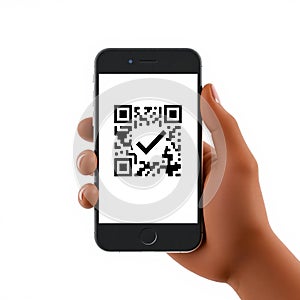 Hand holding phone with QR code