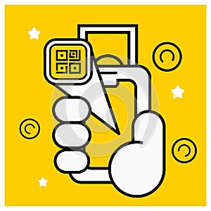 Hand holding phone scanning qr code, online payment