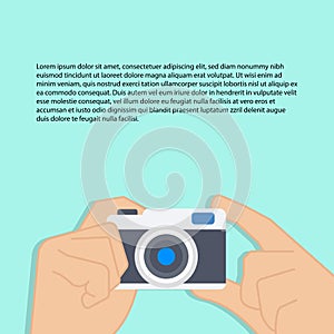 Hand Holding Photo Camera Photography Flat Design,Vector Illustration