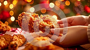 A Hand Holding Fried Chicken. AI generated