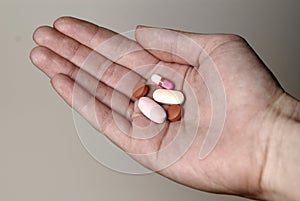 Hand holding pills for medical or health