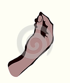 A hand is holding a pinch of salt. Vector drawing