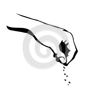 A hand is holding a pinch of salt. Vector drawing