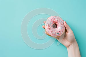 Hand Holding Pink Donut With Sprinkles