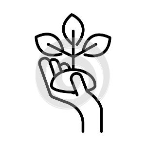 Hand holding plant growing, line icon design
