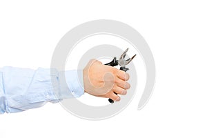Hand holding pliers