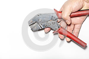 Hand holding pliers, isolated with clipping path.