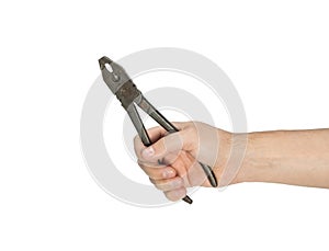 Hand holding pliers