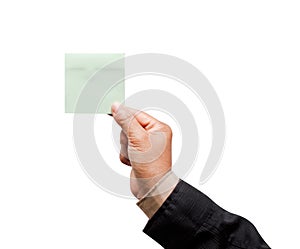 Hand holding post-it note