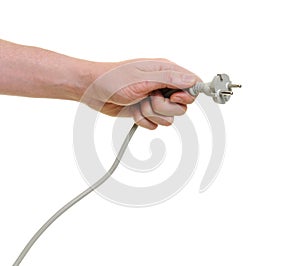 Hand holding power plug