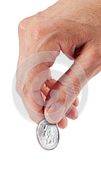 Hand Coin Quarter Isolated photo