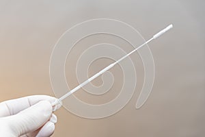 Hand holding quick flu test swab