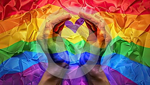 A hand holding a rainbow heart by AI generated image