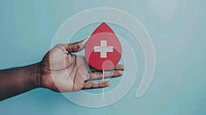 Hand Holding Red Blood Drop.AI generated image