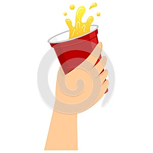 Hand holding a Red Cup of Beer Splashing liquid