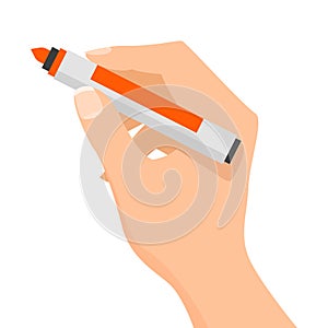 Hand holding a red felt-tip pen vector isolated