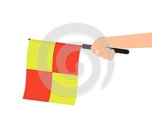 Hand holding referee flag or offside flag