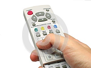 Hand holding a remote photo