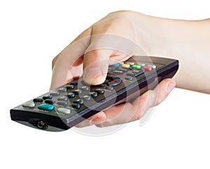 Hand holding a remote control