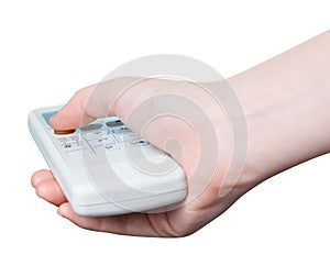 Hand holding remote control